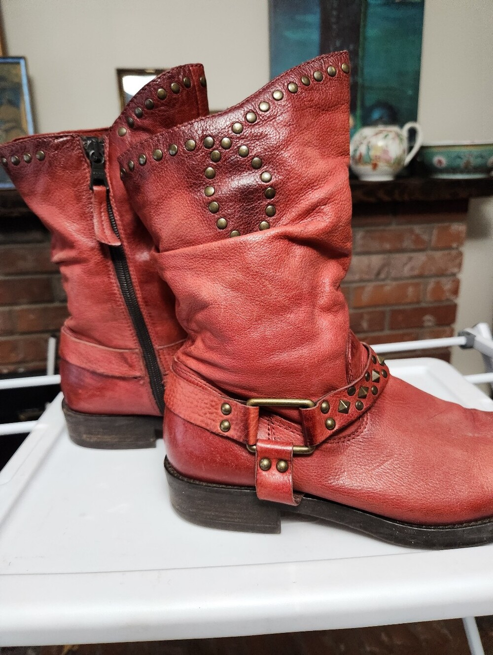 Mjus Red Studded Leather  Boots
